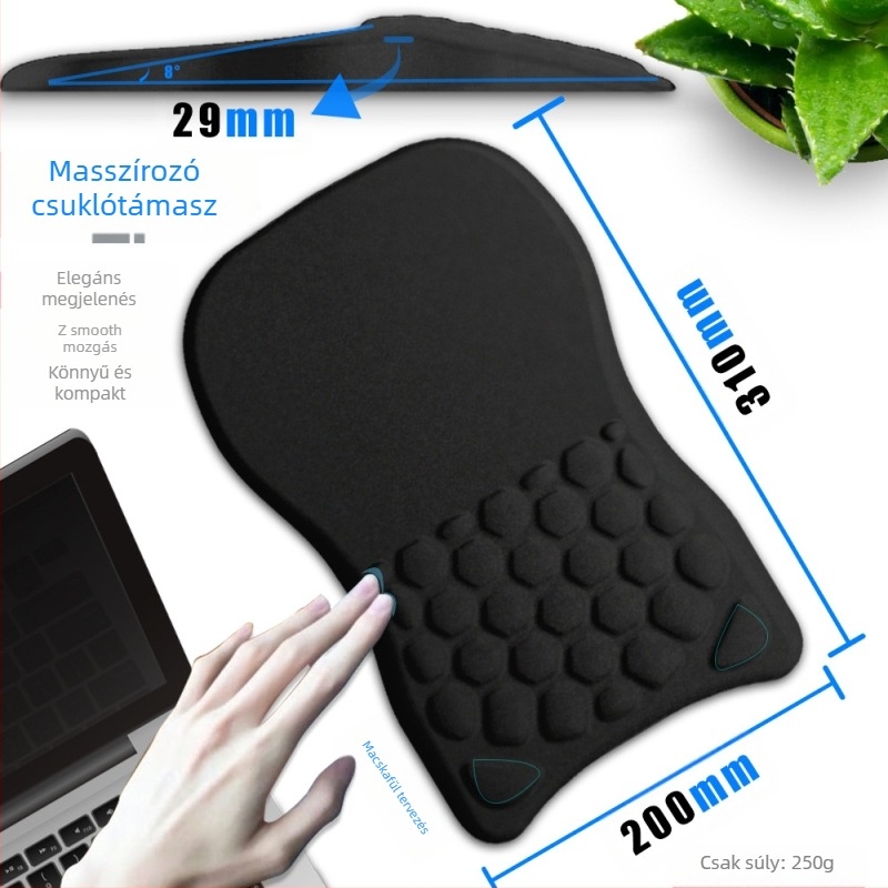Másodpercek alatt elérhető 220G-os robbanások, tiszta fekete, meghosszabbított csuklótámasz, csuklóra szerelhető egérpad, ergonomikus csuklólejtős masszázs
