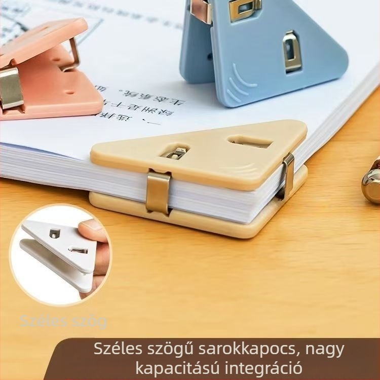 Háromszög alakú élcsipesz mappapapír-csipesz fix bilincs vizsgadolgozatok rögzítéséhez, hullámosodásgátló könyvcsipesz, multifunkcionális sarokcsipesz