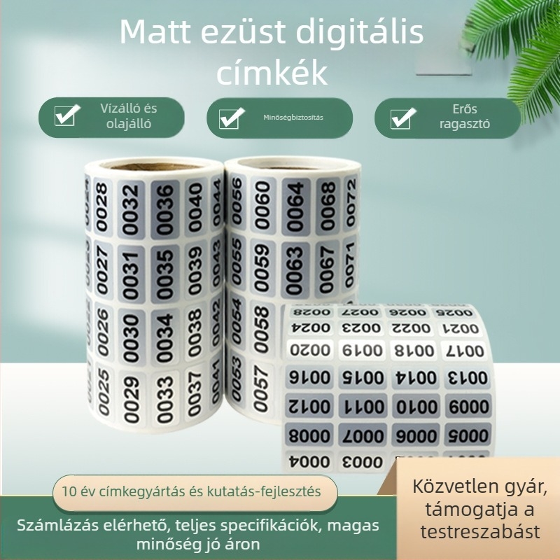 Spot matrica hülye ezüst digitális címke karcálló vízálló olajálló matrica tekercs sorozatszám címke matrica