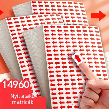 Kis nyíl jelölőmatricák hibás termékekhez, utómunka és javítás címkék, piros irányjelző matricák, öntapadós matricák