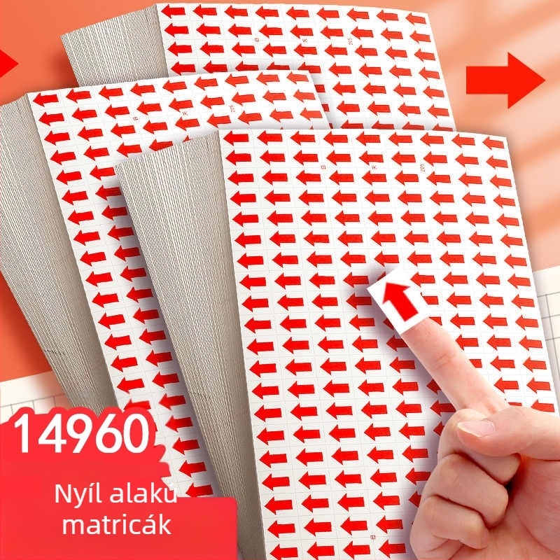 Kis nyíl jelölőmatricák hibás termékekhez, utómunka és javítás címkék, piros irányjelző matricák, öntapadós matricák