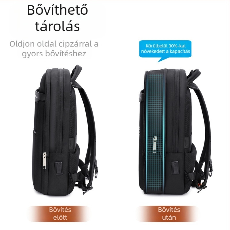 Csúcskategóriás üzleti hátizsák, divatos férfi vízálló hátizsák, férfi nagy kapacitású, bővíthető, multifunkcionális utazó számítógéptáska