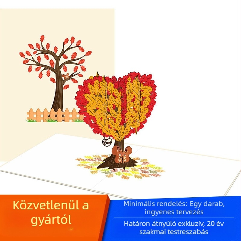 Határokon átnyúló Valentin-napi üdvözlőlap 3D-s felugró mókuspár szívfa sztereó üdvözlőlap esküvői évfordulós kártya
