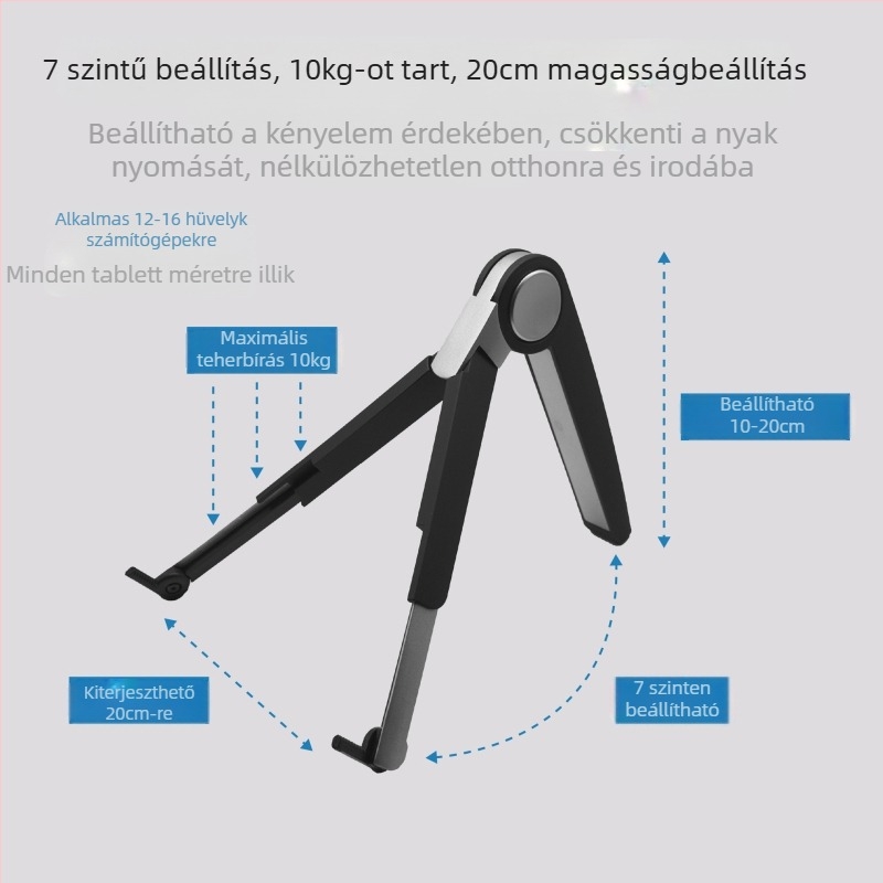 Számítógép tartó, hordozható notebook tartó, hőelvezető tartó, lusta állvány, táblagép tartó, lepényhal állvány
