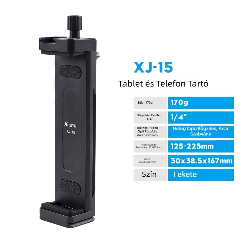 Xyloto XJ15 teljesen fémből készült tabletállvány fotózáshoz univerzális asztali mobiltelefon-támogató állvány élő közvetítés rögzítő klip