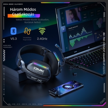 Onikuma X12 számítógépes fejhallgató, fejre helyezhető vezeték nélküli Bluetooth vezetékes játékfigyelő és pozicionáló e-sport fejhallgató
