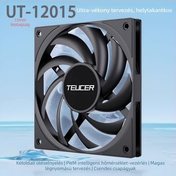 Teucer 12015 vékony ventilátor asztali számítógép házventilátor fekete 15 mm vastag hőmérséklet-szabályozás csendes CPU radiátor