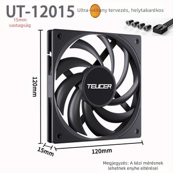 Teucer 12015 vékony ventilátor asztali számítógép házventilátor fekete 15 mm vastag hőmérséklet-szabályozás csendes CPU radiátor
