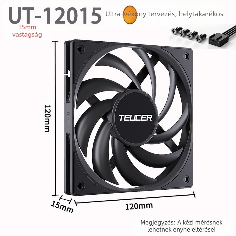 Teucer 12015 vékony ventilátor asztali számítógép házventilátor fekete 15 mm vastag hőmérséklet-szabályozás csendes CPU radiátor
