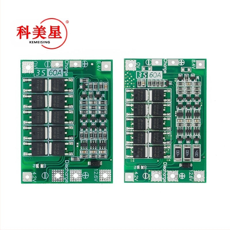 3 db 11,1 V-os 12,6 V-os 18650 lítium akkumulátorvédő panel kiegyenlítő sávval, fokozott 60 A-es áramelosztó porttal