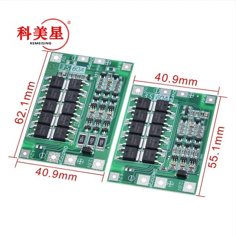 3 db 11,1 V-os 12,6 V-os 18650 lítium akkumulátorvédő panel kiegyenlítő sávval, fokozott 60 A-es áramelosztó porttal