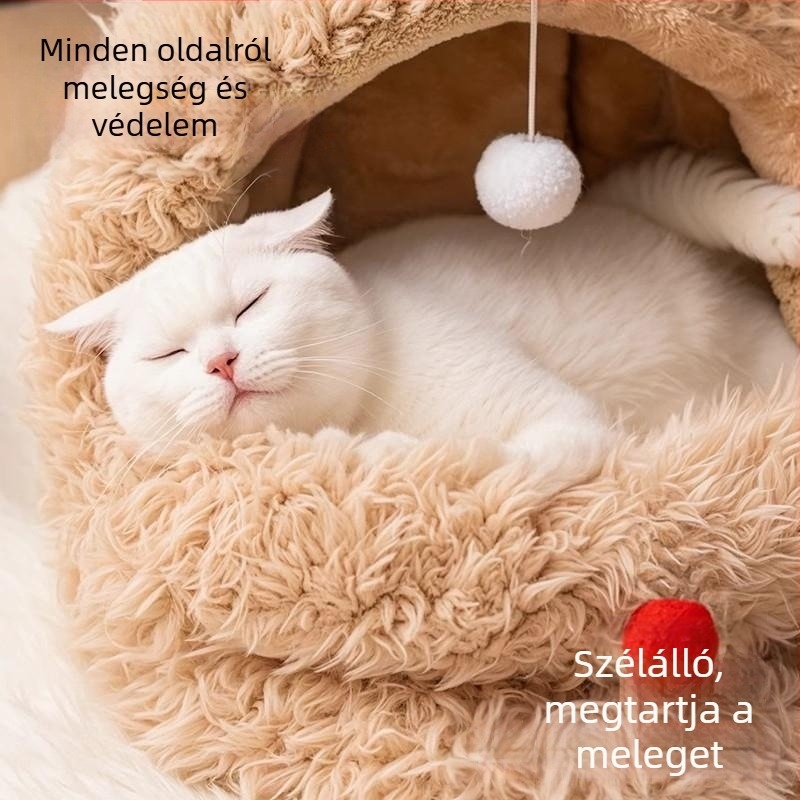Karácsonyi, újévi macskafészek, téli, meleg, félig zárt macskavilla, macskafekhely, négy évszakos univerzális, nagyméretű kisállatkennel