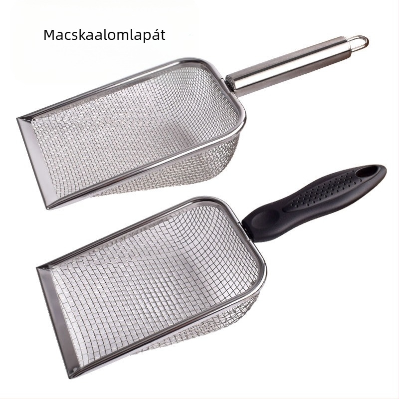 Rozsdamentes acél macskaalom lapát bentonit rutin csirke macskakaki ásványi homok lapát kaki szűrő homok lapát kisállat kaki felszedő eszköz