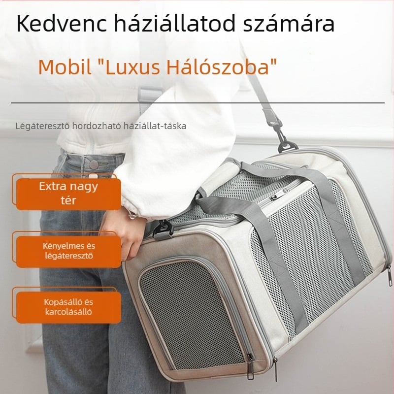 Macskatáska Kimenő hordozható nagy kapacitású lélegző macskaketrec autóba macskaketrec kutyatáska hordozható keresztpántos összecsukható kisállattáska