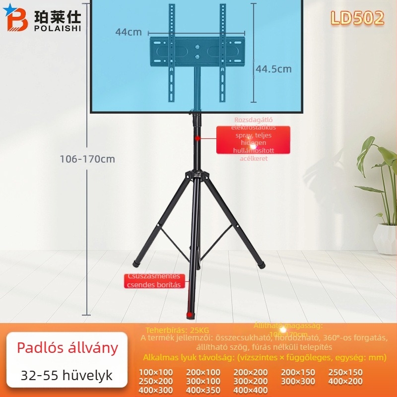 Semleges 32-55 hüvelykes TV-állvány, állóállvány, összecsukható, háromlábú monitorállvány, függőleges TV-akasztó
