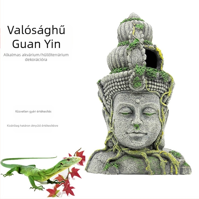 Hüllődobozos akvárium dekoratív díszek, díszes akvárium, tereprendezés, gyanta kézművesség, szimulált bódhiszattva buddha avatar templom