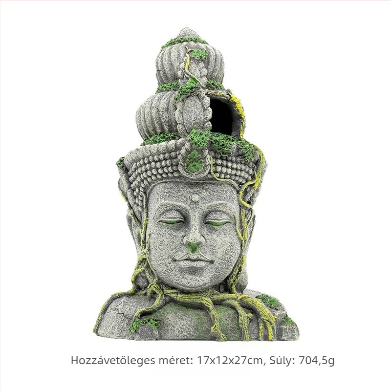 Hüllődobozos akvárium dekoratív díszek, díszes akvárium, tereprendezés, gyanta kézművesség, szimulált bódhiszattva buddha avatar templom