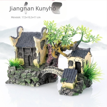 Akvárium dekoráció akvárium tereprendezés gyanta kézműves ház sziklakert díszek jiangnan faház vízi falu yunhe épület