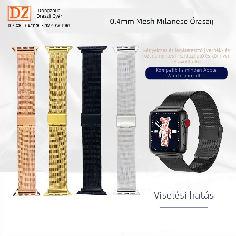 Alkalmas Dw rozsdamentes acél Huawei Gt 5m Lan尼斯 hálós szíj Apple iWatch egy-/dupla csattal 04 vonalas óraszíjhoz