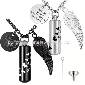 Hengeres parfümös üveg urna medál kisállat hamvak emlék nyaklánc angyalszárnyak medál