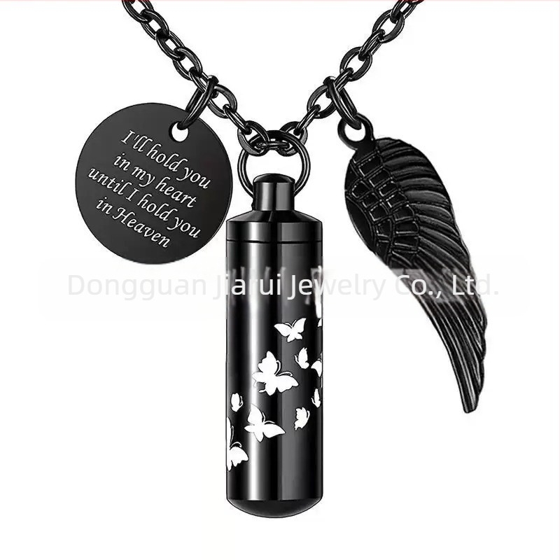 Hengeres parfümös üveg urna medál kisállat hamvak emlék nyaklánc angyalszárnyak medál