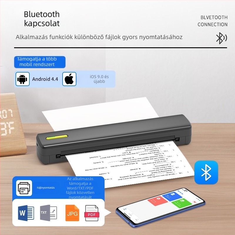 Mini hőnyomtató vezeték nélküli csatlakoztatható mobiltelefon-nyomtató tesztpapír-nyomtató Bluetooth-kapcsolattal rendelkező tetoválásnyomtatóhoz