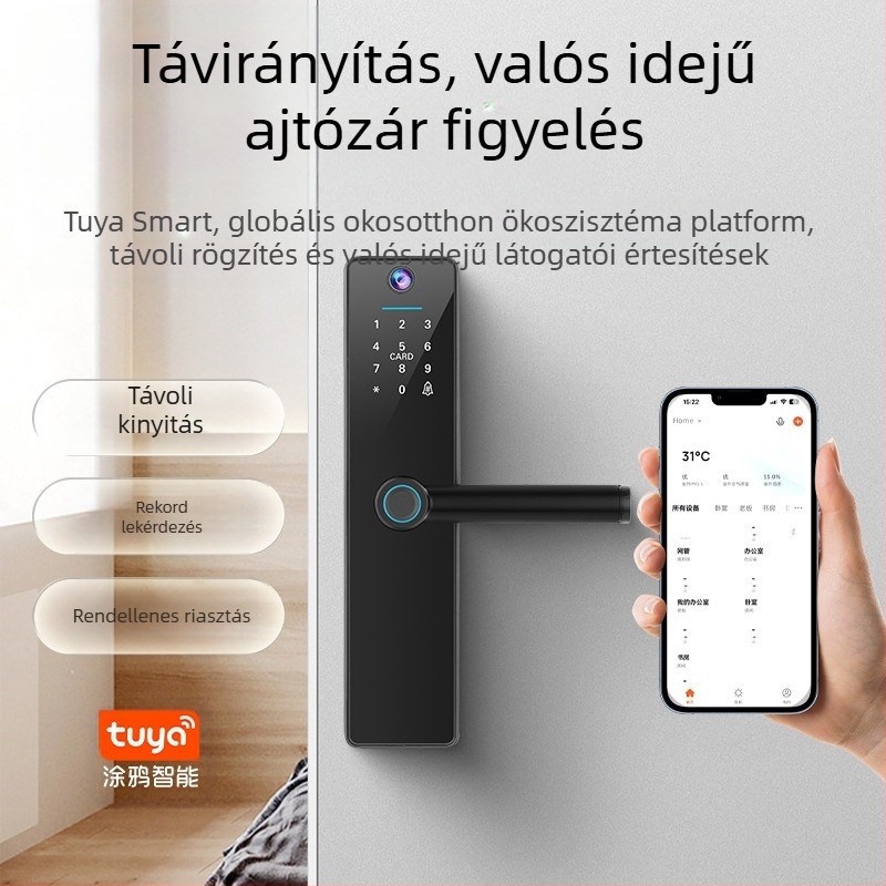 Graffiti macskaszem ujjlenyomat-zár távoli szoba fa ajtó ellop kártya intelligens zár iroda hálószoba határokon átnyúló új modell bérház