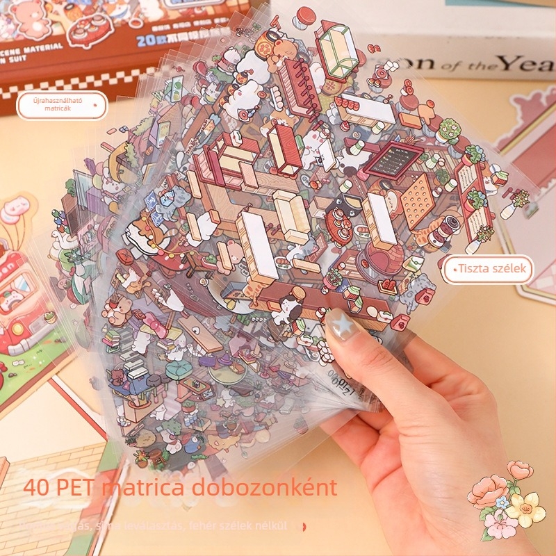 Aranyos kertészeti matricakészlet, miniatűr jelenetgyűjtemény, rajzfilm kézikönyv matricák, gyerekeknek szóló oktatójáték matricák, matricák