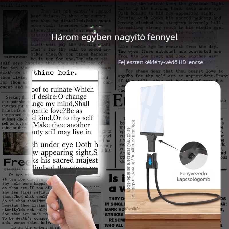 Speciális nagyító idősek számára olvasáshoz, ultra nagy felbontású, nagy teljesítményű kék fény fénnyel, függő nyakú asztali kézi multifunkciós nagyító