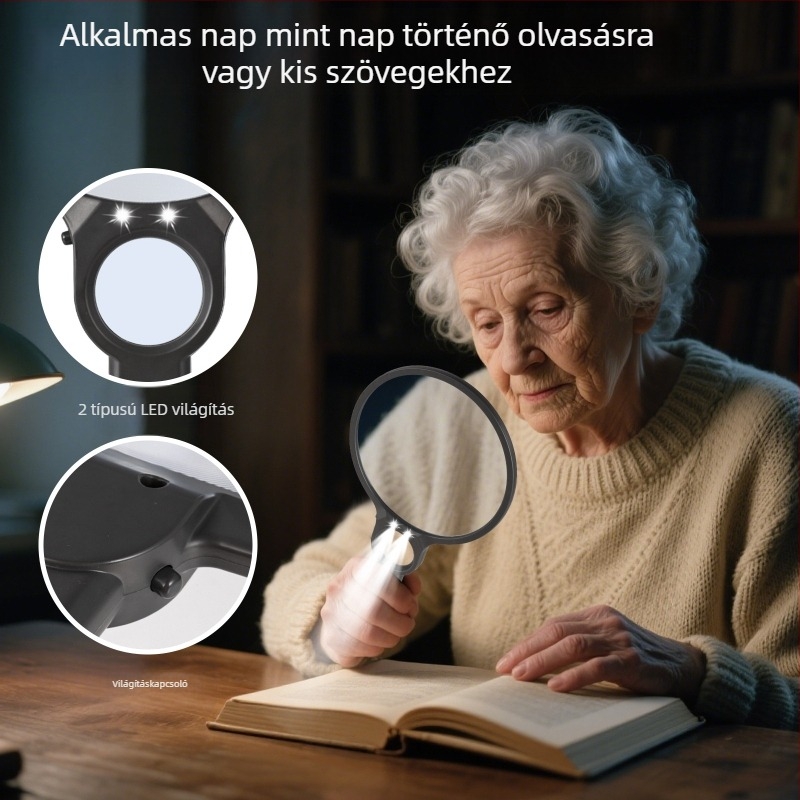 Kézi nagyító 5x 10x nagyító nagyfelbontású idősek számára, világítással ellátott, LED-es olvasó nagyítóval, Amazon új modell