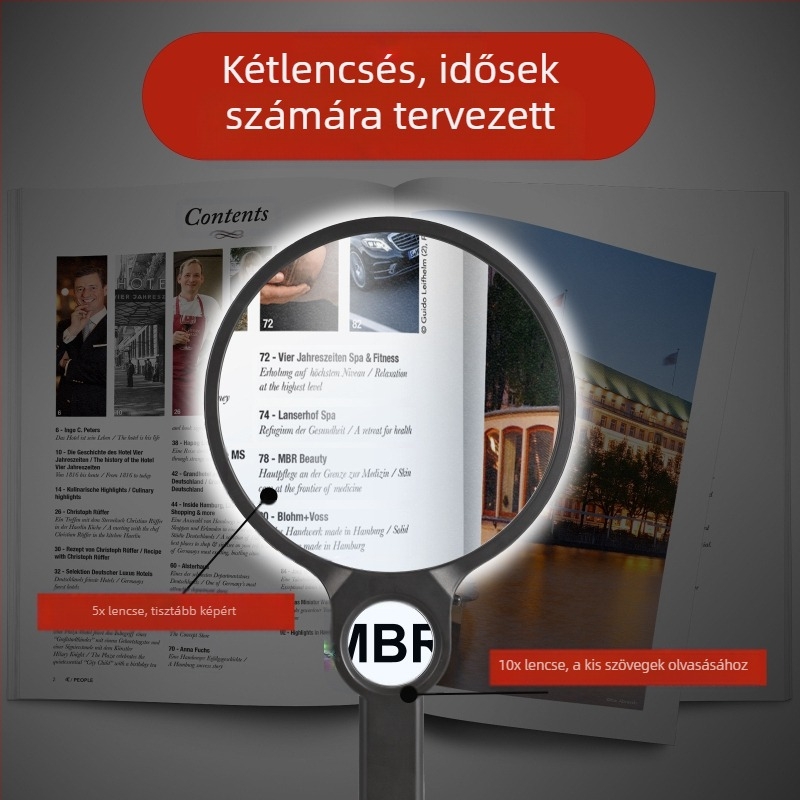 Kézi nagyító 5x 10x nagyító nagyfelbontású idősek számára, világítással ellátott, LED-es olvasó nagyítóval, Amazon új modell