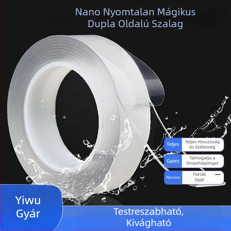 Magas hőmérsékletnek ellenálló kétoldalas ragasztószalag, erős tapadás, mosható, gyúrható varázsragasztó, konyhai penészálló, nyommentes nano ragasztó