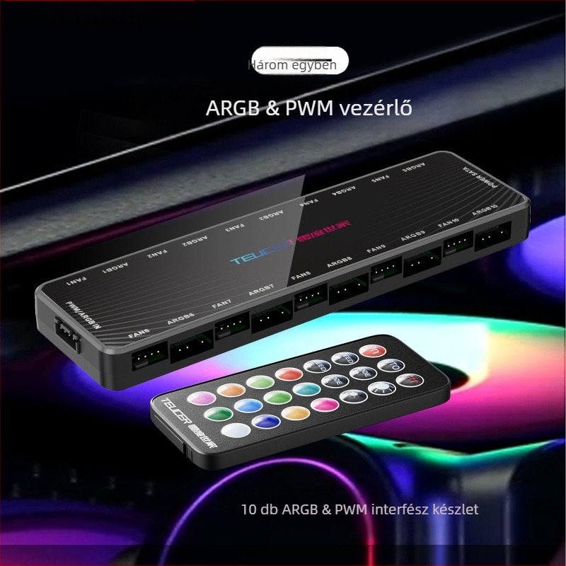 Vázventilátor egypontos tízes gyűjtővezeték-vezérlő 5V3 tűs ARGB shuang szinkron PWM hőmérséklet-szabályozó hub távirányítóval
