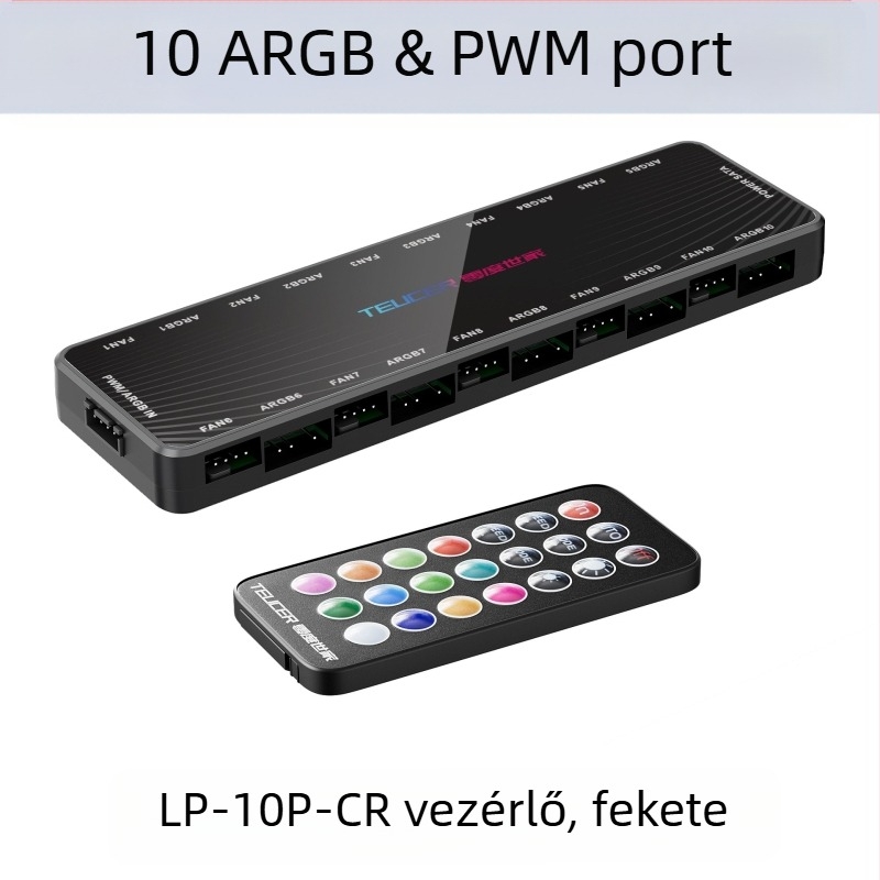 Vázventilátor egypontos tízes gyűjtővezeték-vezérlő 5V3 tűs ARGB shuang szinkron PWM hőmérséklet-szabályozó hub távirányítóval