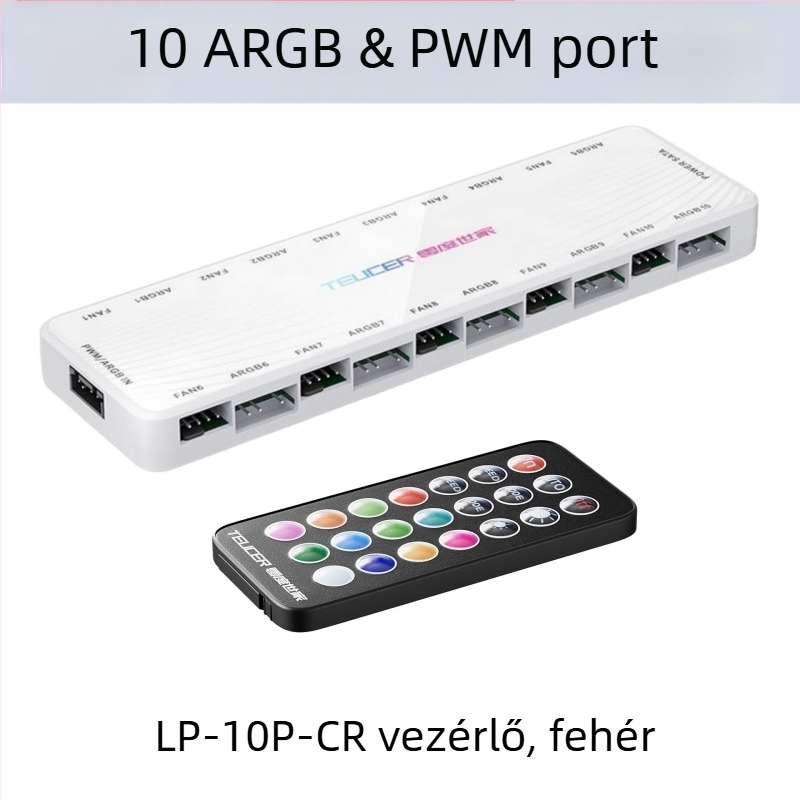 Vázventilátor egypontos tízes gyűjtővezeték-vezérlő 5V3 tűs ARGB shuang szinkron PWM hőmérséklet-szabályozó hub távirányítóval