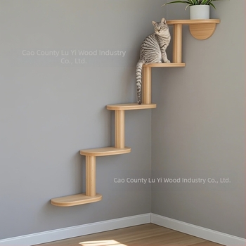 Gyártói kész tömörfa macskamászóka, falra szerelhető fa macskalétra, beltéri falra akasztható macskamászóka