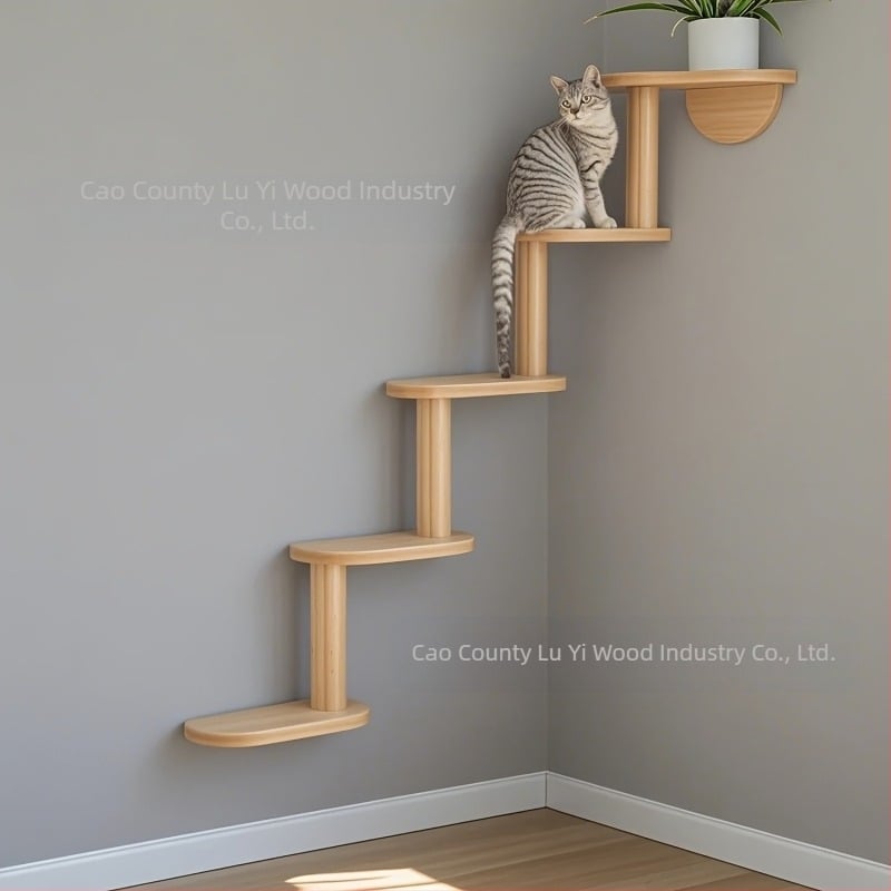 Gyártói kész tömörfa macskamászóka, falra szerelhető fa macskalétra, beltéri falra akasztható macskamászóka
