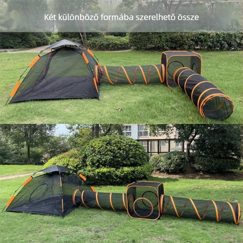 Új, négyrészes kisállatketrec, macska- és kutyajáték-alagút, véletlenszerű kombinációs készlet, összecsukható, hordozható kisállat-sátor