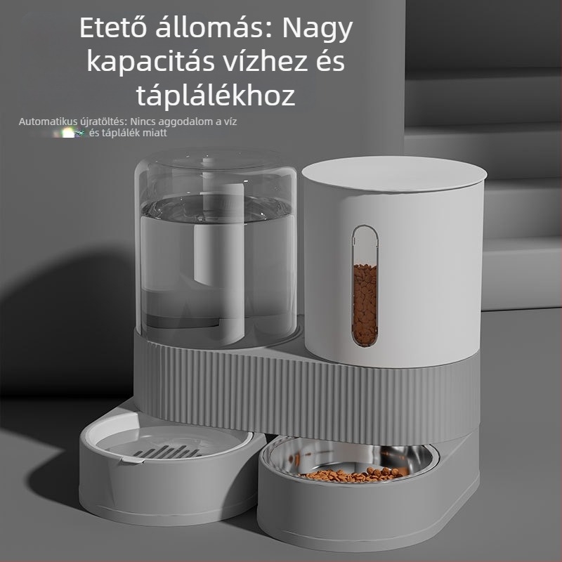 Kisállat ivóvíz etetőgép, macska kettő az egyben víz- és ételetető tál, nagy kapacitású automatikus ivóvíz etető