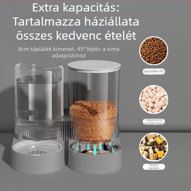 Kisállat ivóvíz etetőgép, macska kettő az egyben víz- és ételetető tál, nagy kapacitású automatikus ivóvíz etető