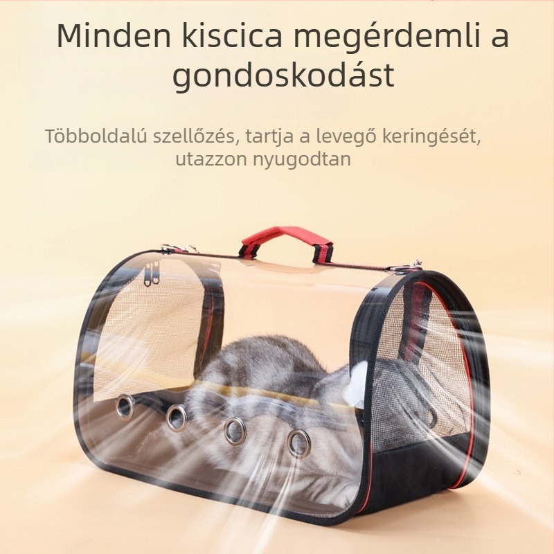 Átlátszó macskatáska, könnyen kimozdulható, nagy kapacitású, lélegző, egyvállas kisállattáska, kapszula alakú összecsukható kutyatáska
