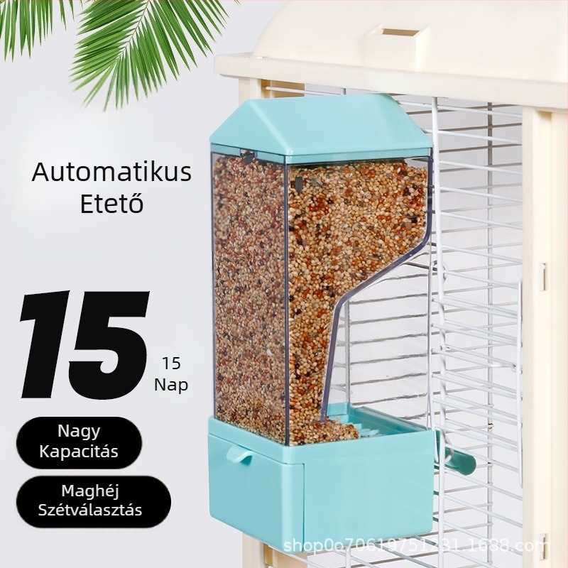 Papagáj automata etető, többfunkciós gép, madáreledel-doboz, függő, szétszóródásgátló, pelyvaelválasztó, új automata etetővályú