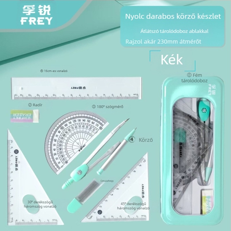 7 darabos körző és vonalzó készlet, többfunkciós általános iskolás diákoknak, professzionális fém alsó tagozatos diákoknak, kis friss rajzpapír