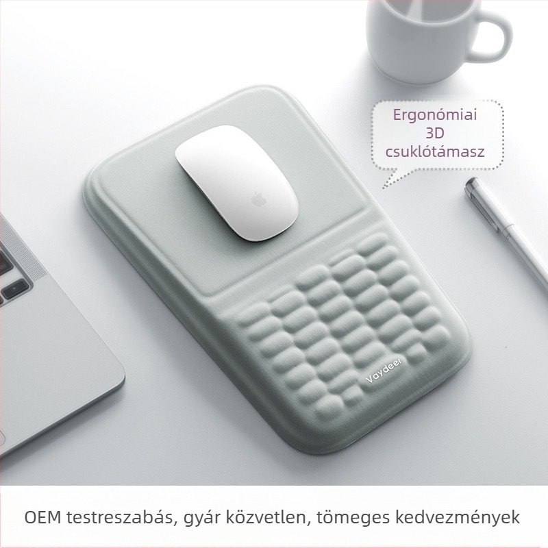 Memóriahabos csuklóra szerelhető egérpad párna, puha, lassan visszapattanó, bőrbarát érzetű, egyszerű irodai pad, szilikon csuklóra szerelhető egérpad