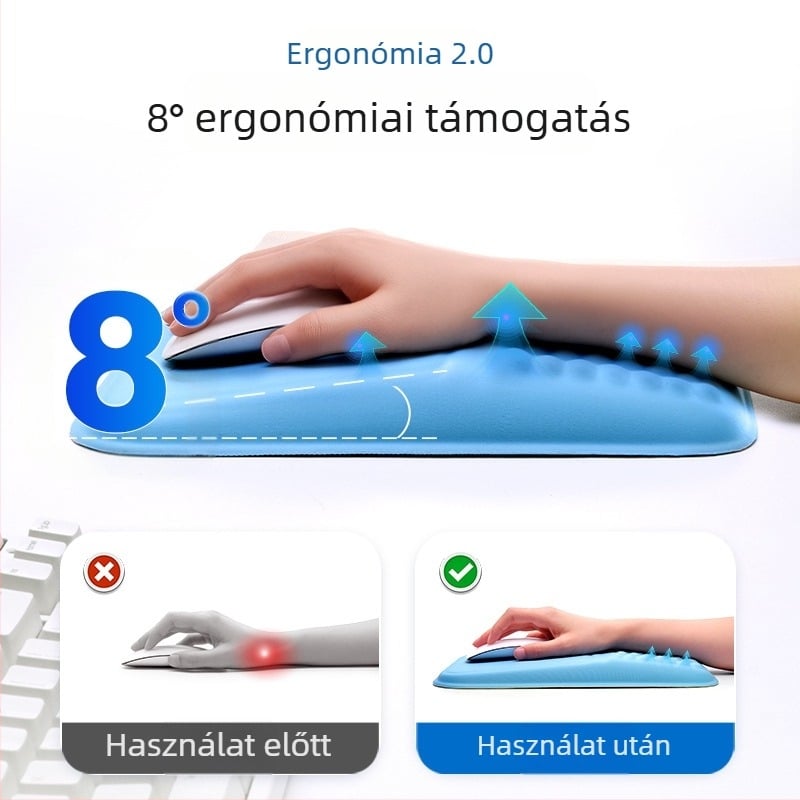 Memóriahabos csuklóra szerelhető egérpad párna, puha, lassan visszapattanó, bőrbarát érzetű, egyszerű irodai pad, szilikon csuklóra szerelhető egérpad