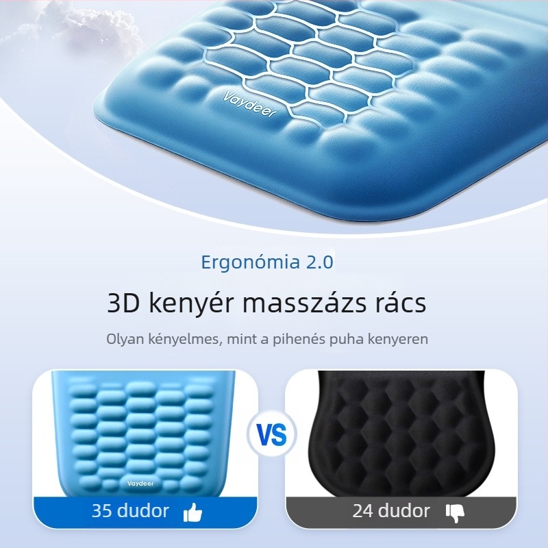 Memóriahabos csuklóra szerelhető egérpad párna, puha, lassan visszapattanó, bőrbarát érzetű, egyszerű irodai pad, szilikon csuklóra szerelhető egérpad