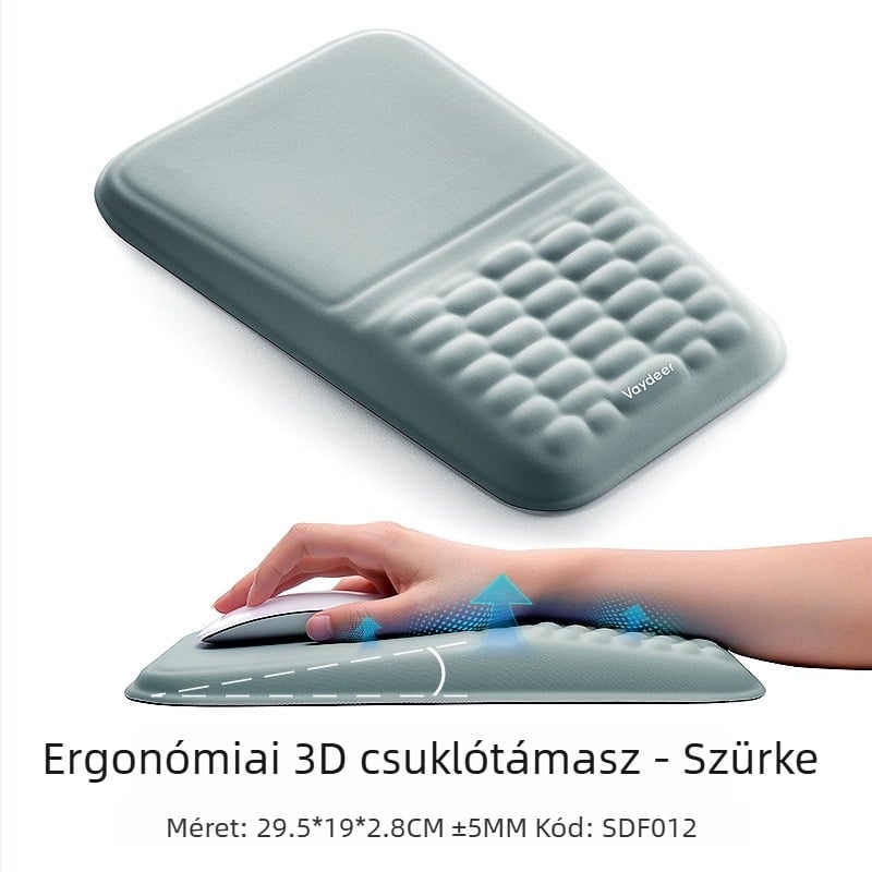 Memóriahabos csuklóra szerelhető egérpad párna, puha, lassan visszapattanó, bőrbarát érzetű, egyszerű irodai pad, szilikon csuklóra szerelhető egérpad