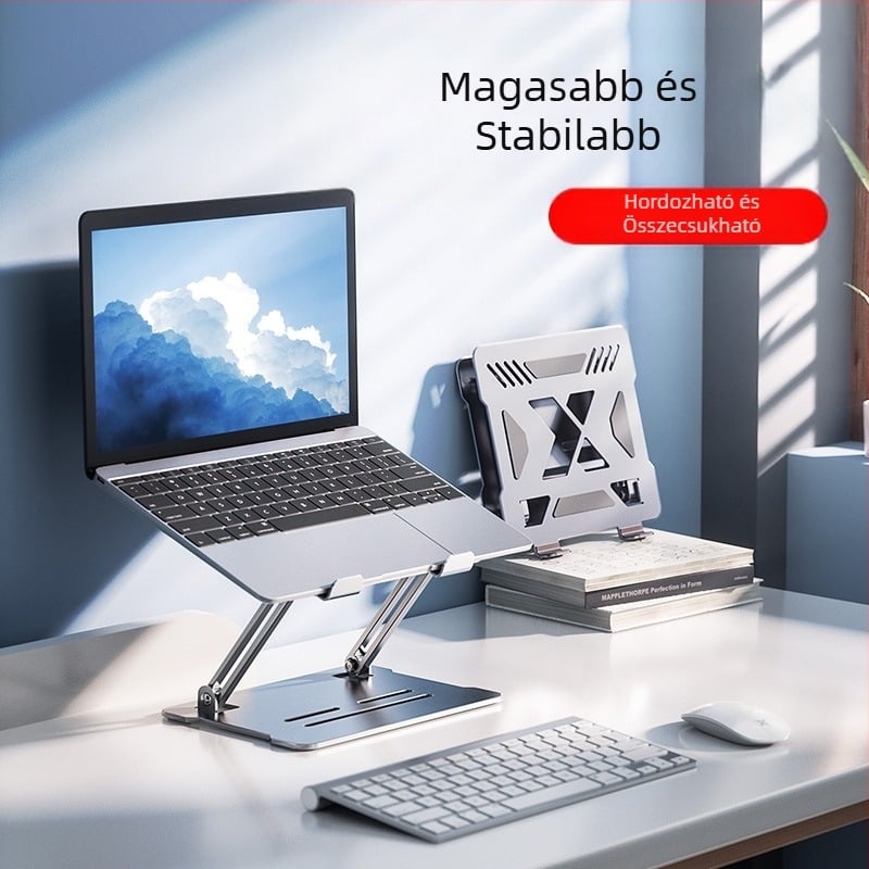 Hűtő laptop állvány, állítható, állítható álló alumínium ötvözetből készült asztali, magasító, függesztett polc