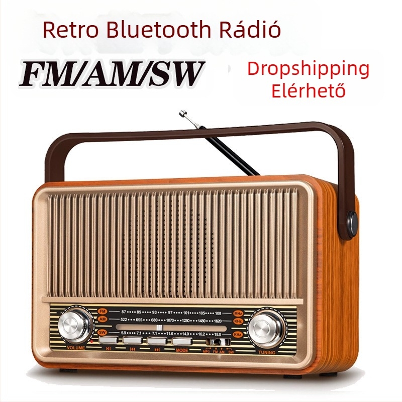 Crossborder Retro Hordozható Rádió AM FM Bluetooth Vezeték Nélküli Super Bass TF USB MP3 Lejátszó
