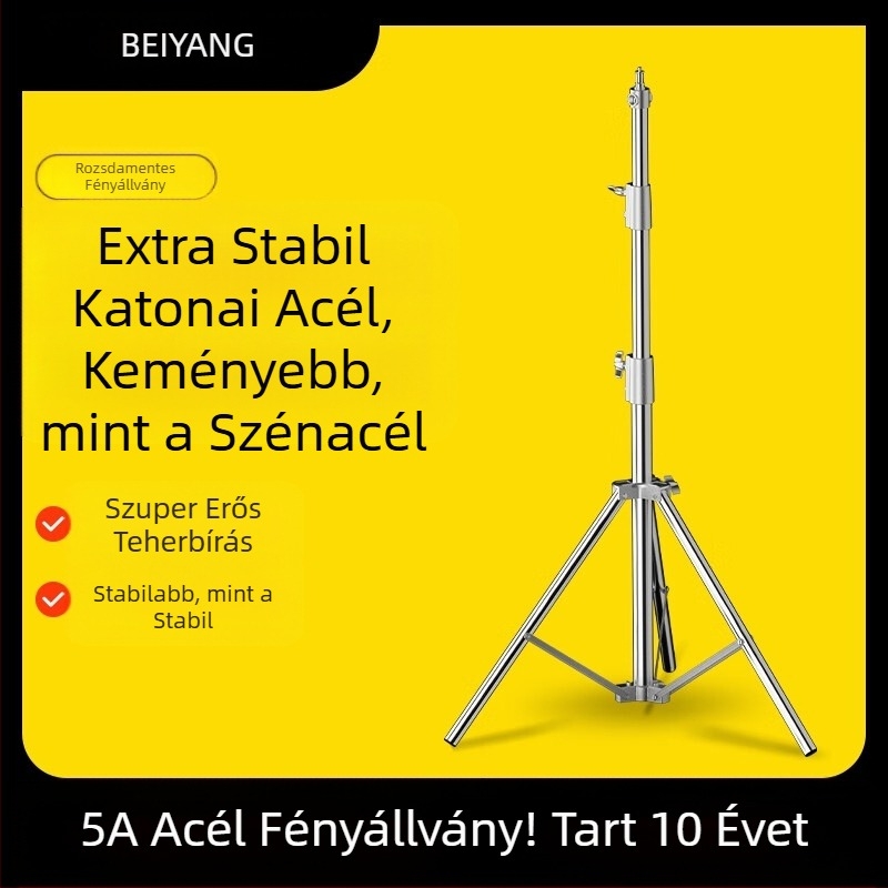 Rozsdamentes acél lámpaállvány derítőfényhez, élő közvetítéshez, mennyezeti lámpaállvány, hordozható teleszkópos lámpaállvány kültéri felvételkészítéshez